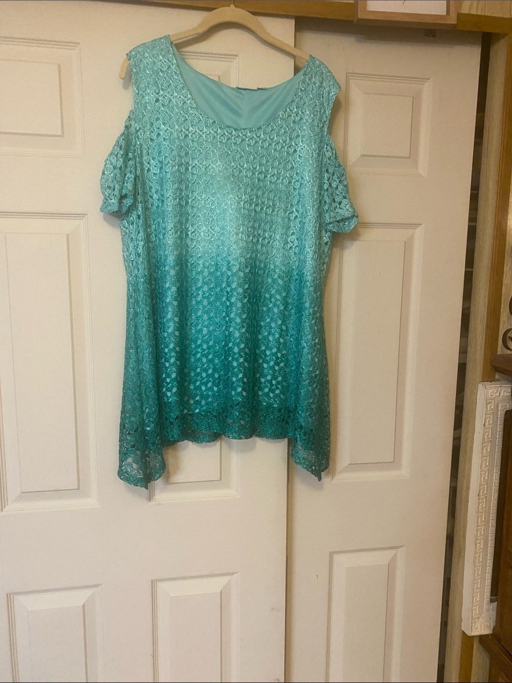 Kim Rogers Teal Ombre Cold-Shoulder Lace Tunic